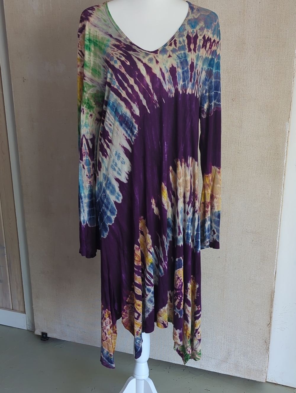 Indie Boutique Purple, Blue, Green, Tie-Dye V-Neck Dressor Tunic OS